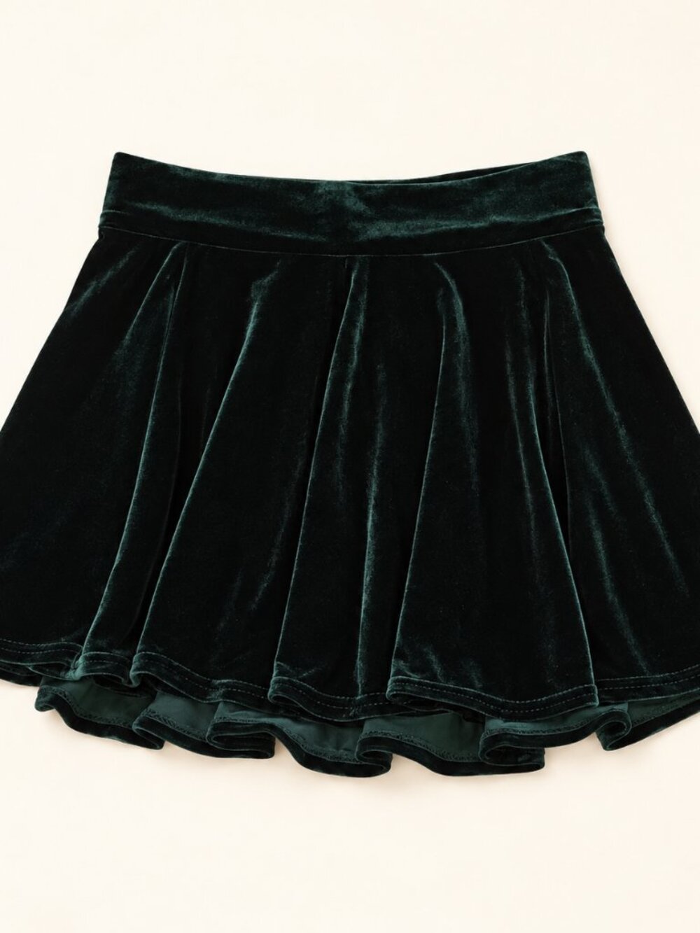 Forest Green Velvet Flared Skater Skirt